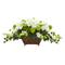 15.5" White Hydrangea & Ivy Arrangement in Metal Planter